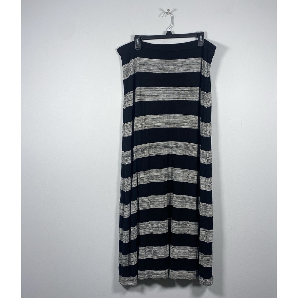 Michael Kors Maxi‎ Skirt Women Large Black Grey Striped Jersey Knit Pull On
